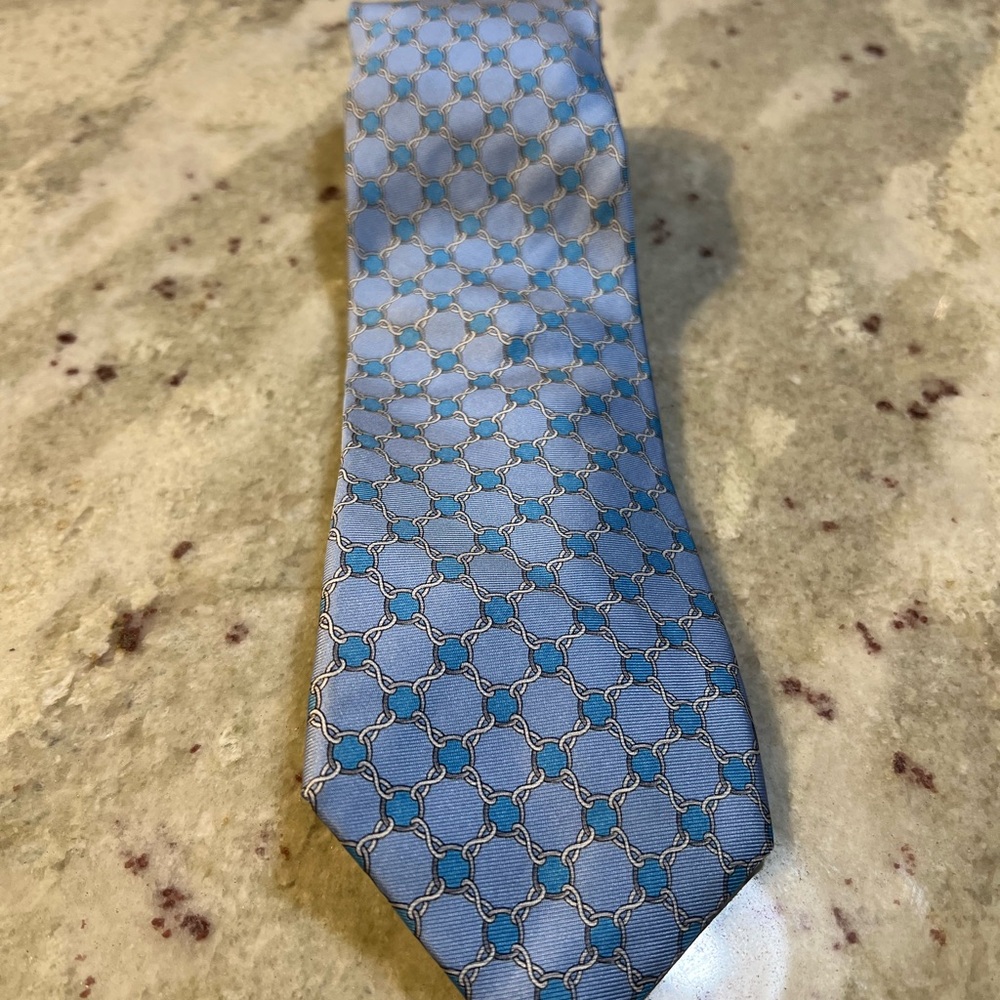 Cremieux Mens Silk Necktie Light Blue‎ Teal Geometric Chain Link Handmade USA